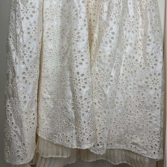 ECI New York 100% Silk Ivory Eyelet Ruffle Mini Spaghetti Strap Dress Size 10 - Picture 7 of 16